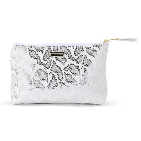 Necessaire Sienna em Couro Jackar Prata Média - Marina Mello