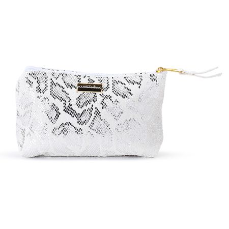 Necessaire Sienna em Couro Jackar Prata Pequena - Marina Mello