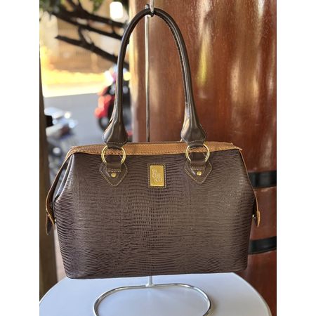 Bolsa em Couro Legítimo Lezard Café / Café - 40947... - PACHECO CALÇADOS
