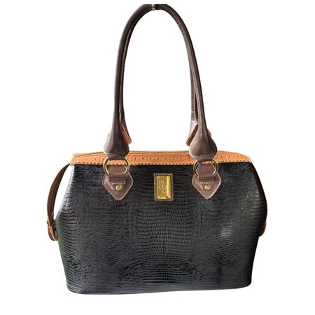 Bolsa em Couro Legítimo Lezard - Preto / Cela - 40... - PACHECO CALÇADOS
