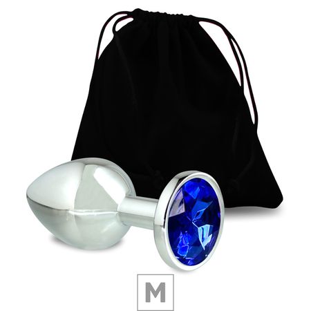 Plug de Metal M Cromado Com Strass 7cm SI (5846) - Pedra Azul