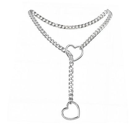 Coleira de Corrente com 2 Corações SI (9734) - Cromado