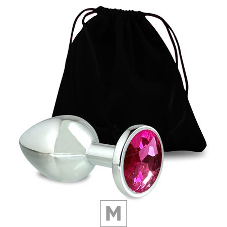 Plug de Metal M Cromado Com Strass 7cm SI (5846) - Pedra Pink