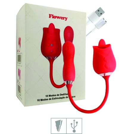 Estimulador Recarregável Formato de Rosa Flowery SI (7867) - Vermelho