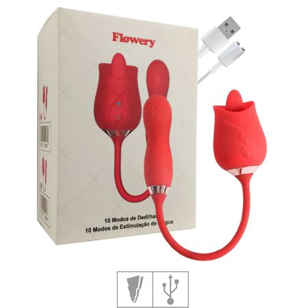 Estimulador Recarregável Formato de Rosa Flowery SI (7867) - Vermelho