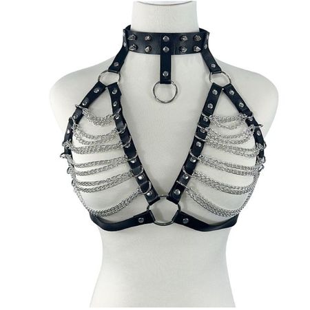 Harness Com Contorno de Busto e Corrente SI (9296) - Preto