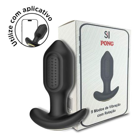 Plug de Silicone Com Vibro e Rotação Via App Pong SI (9596) - Preto