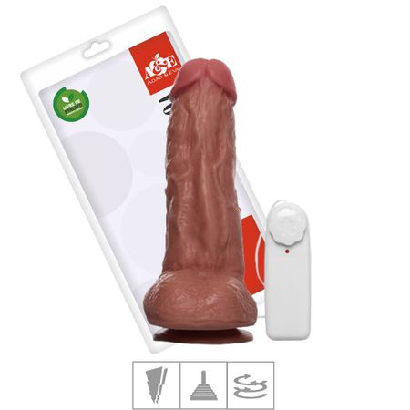 Prótese 16x16cm Rotativa Com Vibro Ventosa e Escroto (ADAO39MR) - Marrom