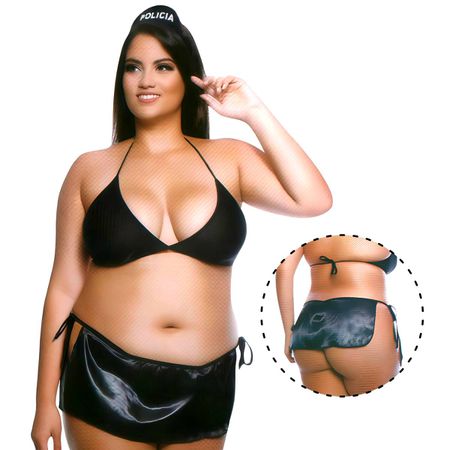 *Fantasia Policial Plus Size (CP014820) - Preta