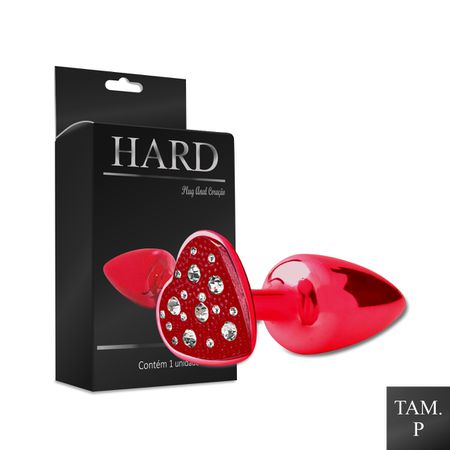 Plug Metálico Com Pedra de Coração Cravejada em Strass (HA136) - Vermelho