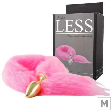 *Plug de Plástico M Less Dourado Com Cauda (HA169D) - Rosa