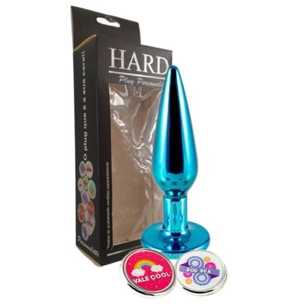 Plug Metálico Slim Personalitté Com Duas Pedras (HA188). - Azul