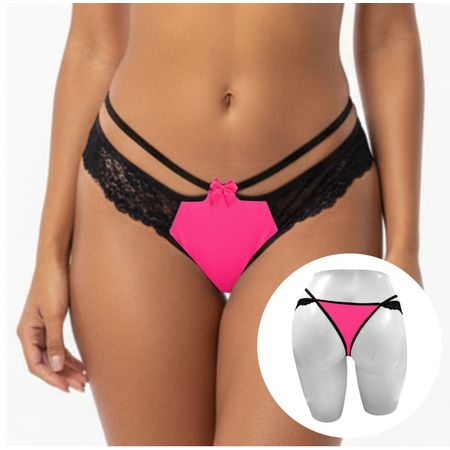 *Calcinha Com Duas Alça (LS5020) - Rosa c/ preto
