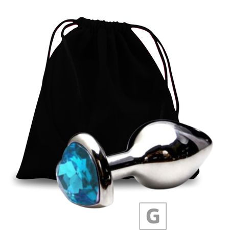 Plug de Metal G Com Pedra Formato de Coração VP (PL009G) - Pedra Azul Claro