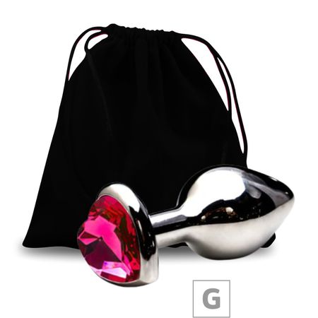 Plug de Metal G Com Pedra Formato de Coração VP (PL009G) - Pedra Pink
