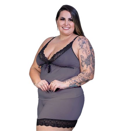 *Pijama Melissa Short Plus (PS2091). - Cinza c/ Preto