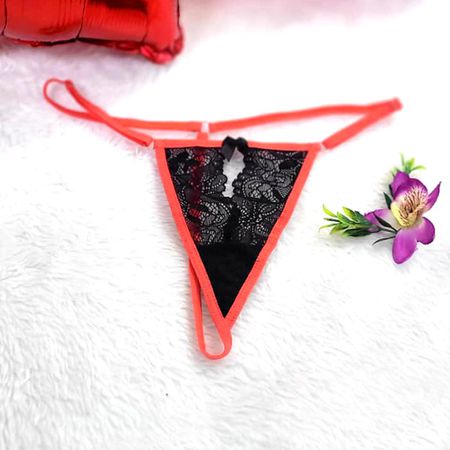 *Calcinha Com Abertura Frontal (Y5068) - Preto c/ Laranja