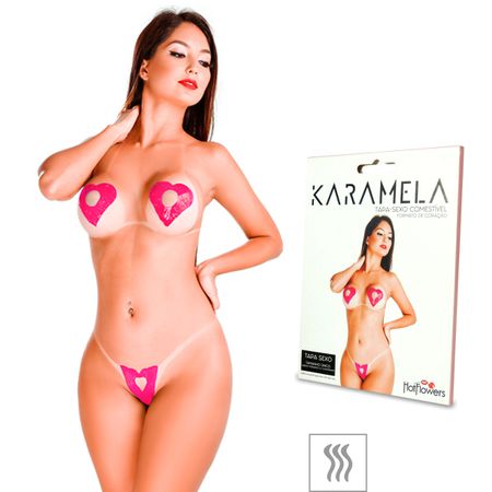 Tapa-Sexo Comestível Karamela Formato Coração (ST594) - Morango c/ Champagne