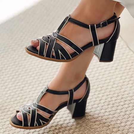 Sandália Peep Toe - DUNAS - Preta e Off White - 17... - Bubblê