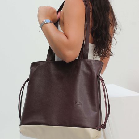 Bolsa de Couro - AURA - Madeira e Off White - Bubblê