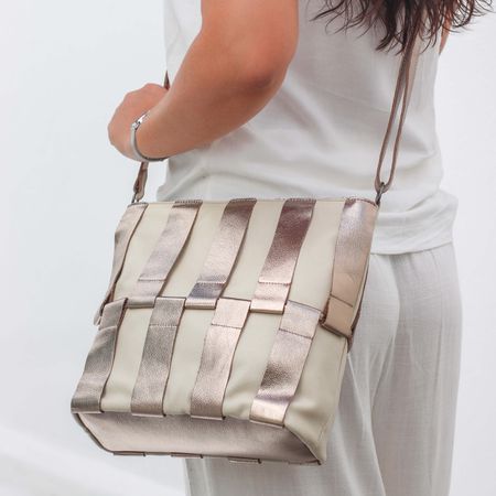 Bolsa de Couro - ÉLO - Off White E Champagne - Bubblê