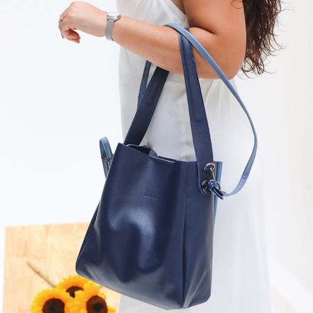 Bolsa de Couro - ENCANTO - Azul Anil e Azul Hortên... - Bubblê