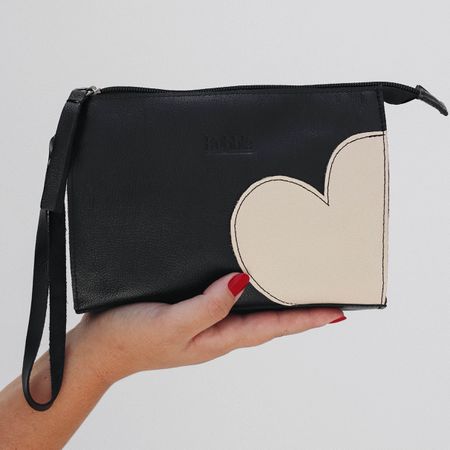Bolsinha Coração - Preto e Off White - Bubblê
