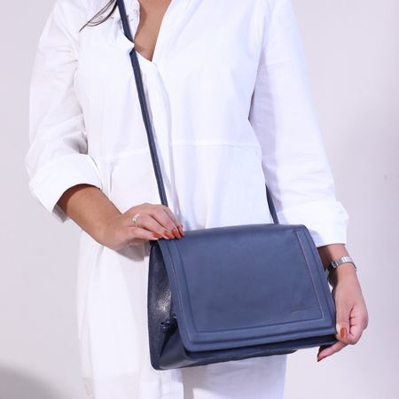 Bolsa de Couro - BEM ME QUER - Azul Marinho - Bubblê