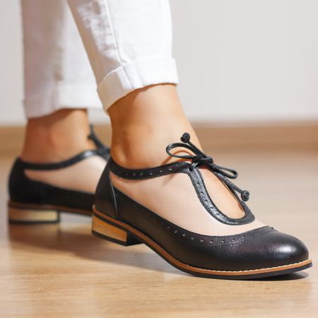 Oxford Feminino Couro Legítimo Preto e Nude - Amst... - Bubblê