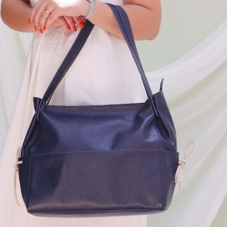 Bolsa de Couro - CONFIAR - Azul Anil e Off white - Bubblê