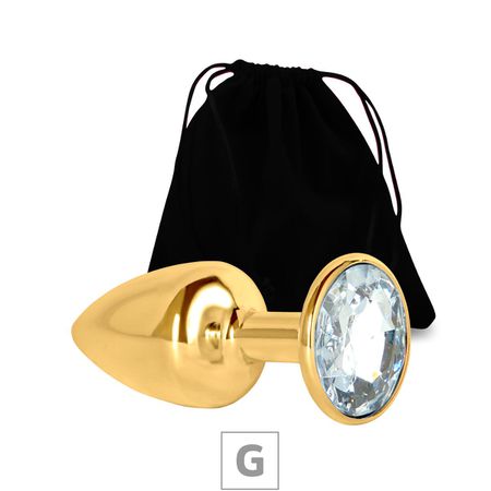 Plug de Metal G Dourado Com Strass SI (7054) - Pedra Transparente