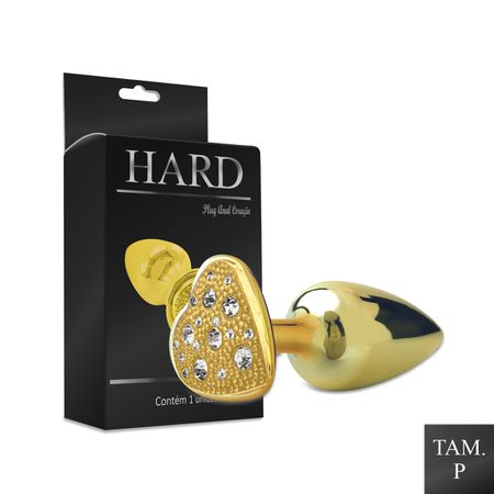 Plug de Metal Com Pedra de Coração Cravejada (HA136) - Dourado