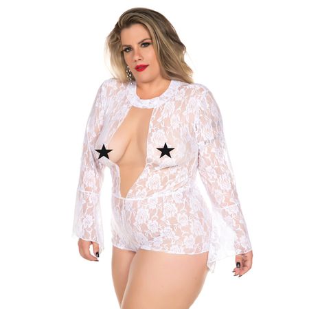 *Macaquinho Princesa Plus Size- (PS2074) - Branco