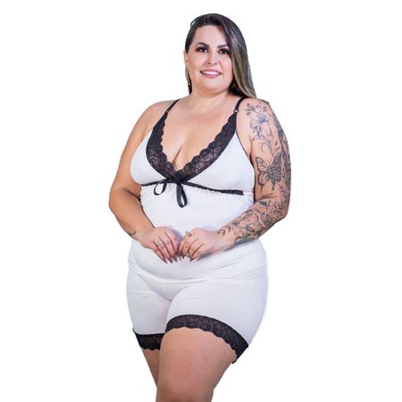 *Pijama Melissa Short Plus (PS2091) - Branco C/ Preto