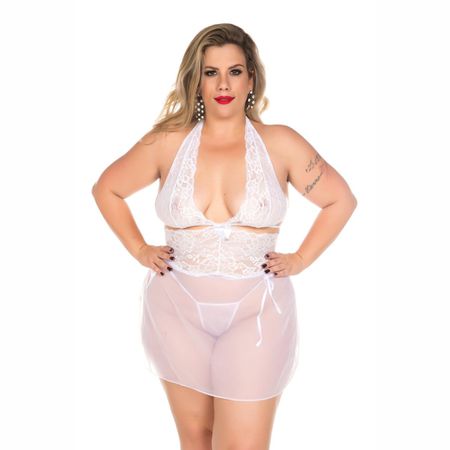 *Camisola Renda Curta Plus Size (PS2063) - Branco