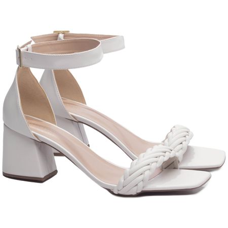 Sandália Salto Bloco Grosso Baixo Off White - Bárbara Barros | Conforto & Elegância -