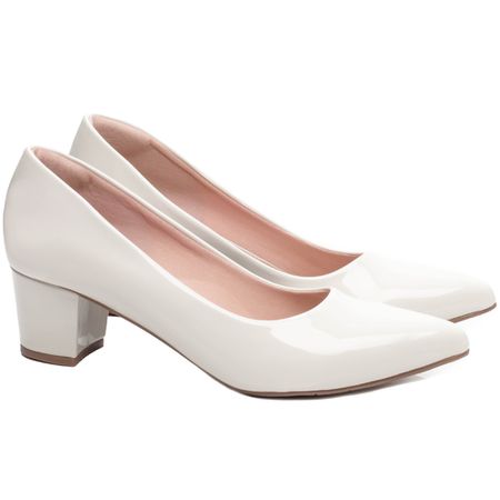Sapato Scarpin Salto Bloco Grosso Baixo Off White - Bárbara Barros | Conforto & Elegância -
