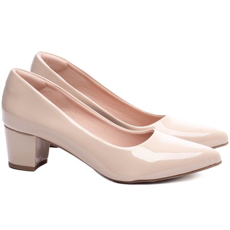 Sapato Scarpin Salto Bloco Grosso Baixo Bege - Bárbara Barros | Conforto & Elegância -