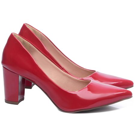 Sapato Scarpin Salto Bloco Grosso Vermelho - Bárbara Barros | Conforto & Elegância -