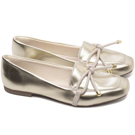Mocassim Feminino Rasteiro Ouro Light - Bárbara Barros | Conforto & Elegância -