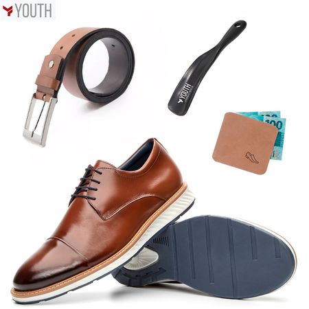 Kit Brogue Masculino + Cinto Couro Whisky + Porta ...