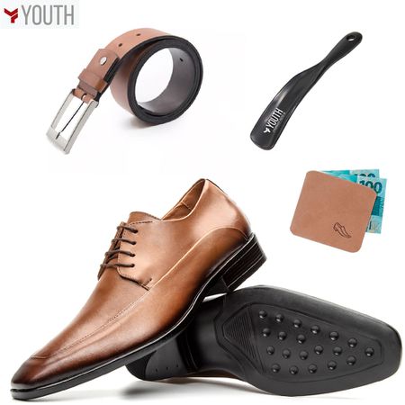 Kit Masculino Derby + Cinto Couro Whisky + Porta C...
