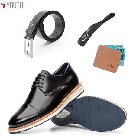 Kit Brogue Masculino + Cinto Couro Preto + Porta C...