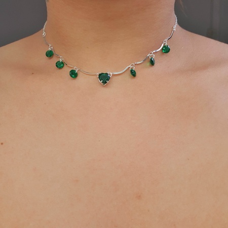 Colar Folheado A Prata 925 Coração Verde - Chérie Bijoux