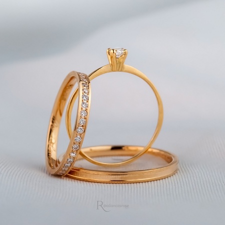 Aliança de Ouro 18k 2mm July e Anel Solitário Ciel - Rosê Jewelry