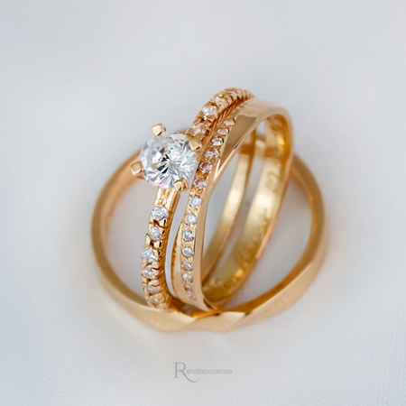 Aliança de Casamento em Ouro 18k 3mm modelo Libra e Anel de Noivado Diana - Rosê Jewelry