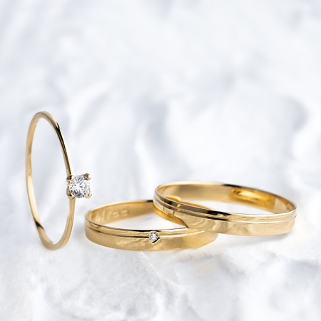 Aliança de Casamento em Ouro 18k Português e Anel Solitário Ciel - Rosê Jewelry