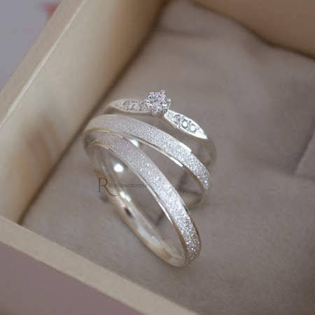  Aliança de Namoro em Prata esterlina 925 3mm diamantadas modelo Vênus e Solitário Lux - Rosê Jewelry