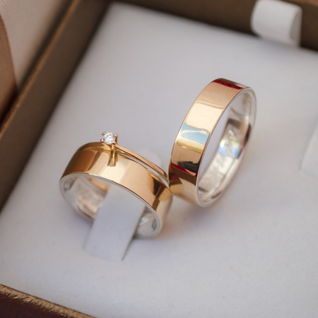 Aliança de Ouro 18k e Prata 5mm América e Anel de Noivado Mia Anima - Rosê Jewelry
