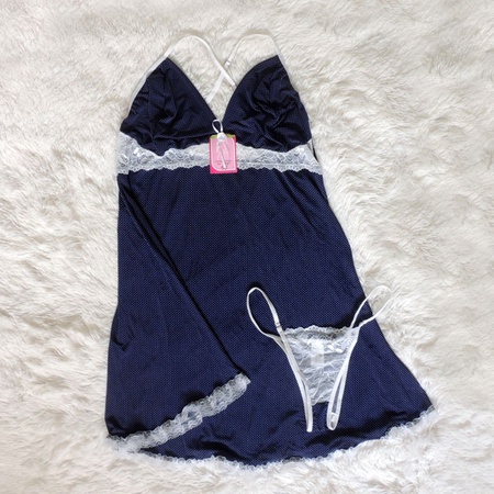 Camisola Britney Plus Size (LK99950-LK9950) - Azul C/ Branco